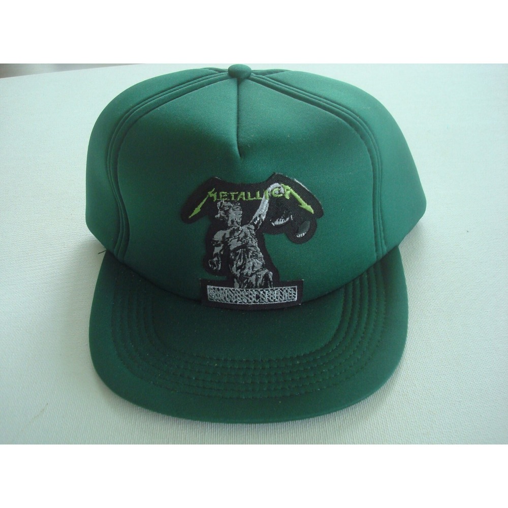 METALLICA JUSTICE TRUCKER ‎  SCRIPT  80S 90S SNAPBACK HAT CAP VINTAGE S3